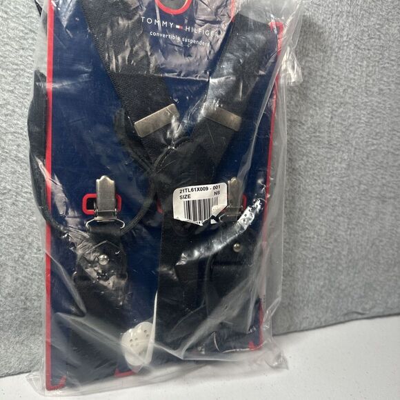 TOMMY HILFIGER BLACK CONVERTIBLE SUSPENDERS CLIP TO BUTTON UP TO 42"  NEW - Picture 2 of 5
